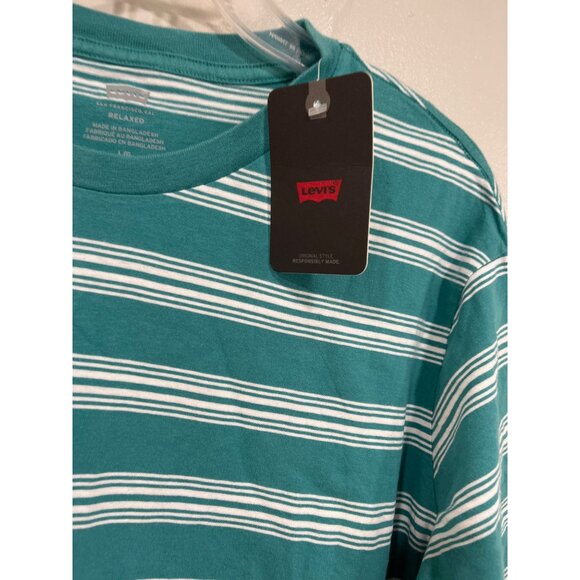 Levi’s Mens Red Tag Striped Relaxed T-shirt Shirt White Teal Size‎ Medium NWT - Picture 3 of 8